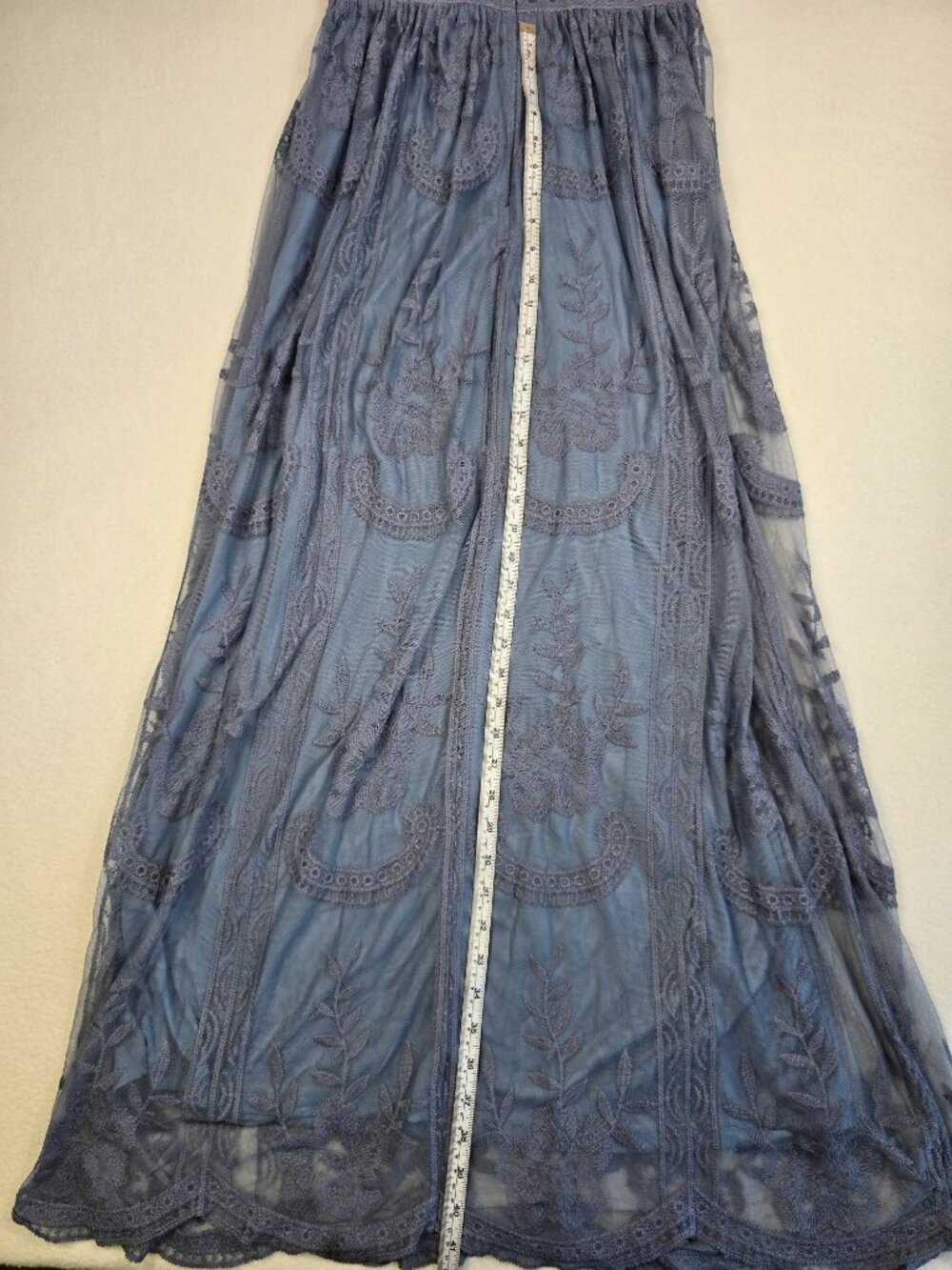 PinkBlush Small Blue Lace Mesh Overlay Maxi Dress Boho Fairy Feminine Empire Wai - Picture 8 of 8